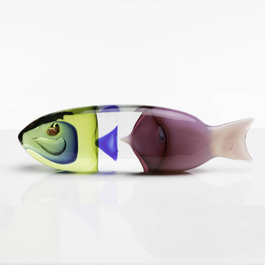 Un poisson dans un poisson, sculpture en verre soufflé, Antonio da Ros, Cenedese Murano (Italie)