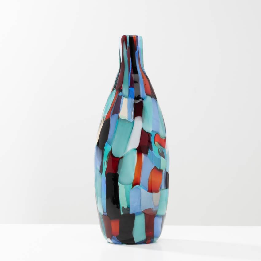 Vase de forme bouteille dit Pezzato arlecchino par Fulvio Bianconi - Venini Murano - Italie -01