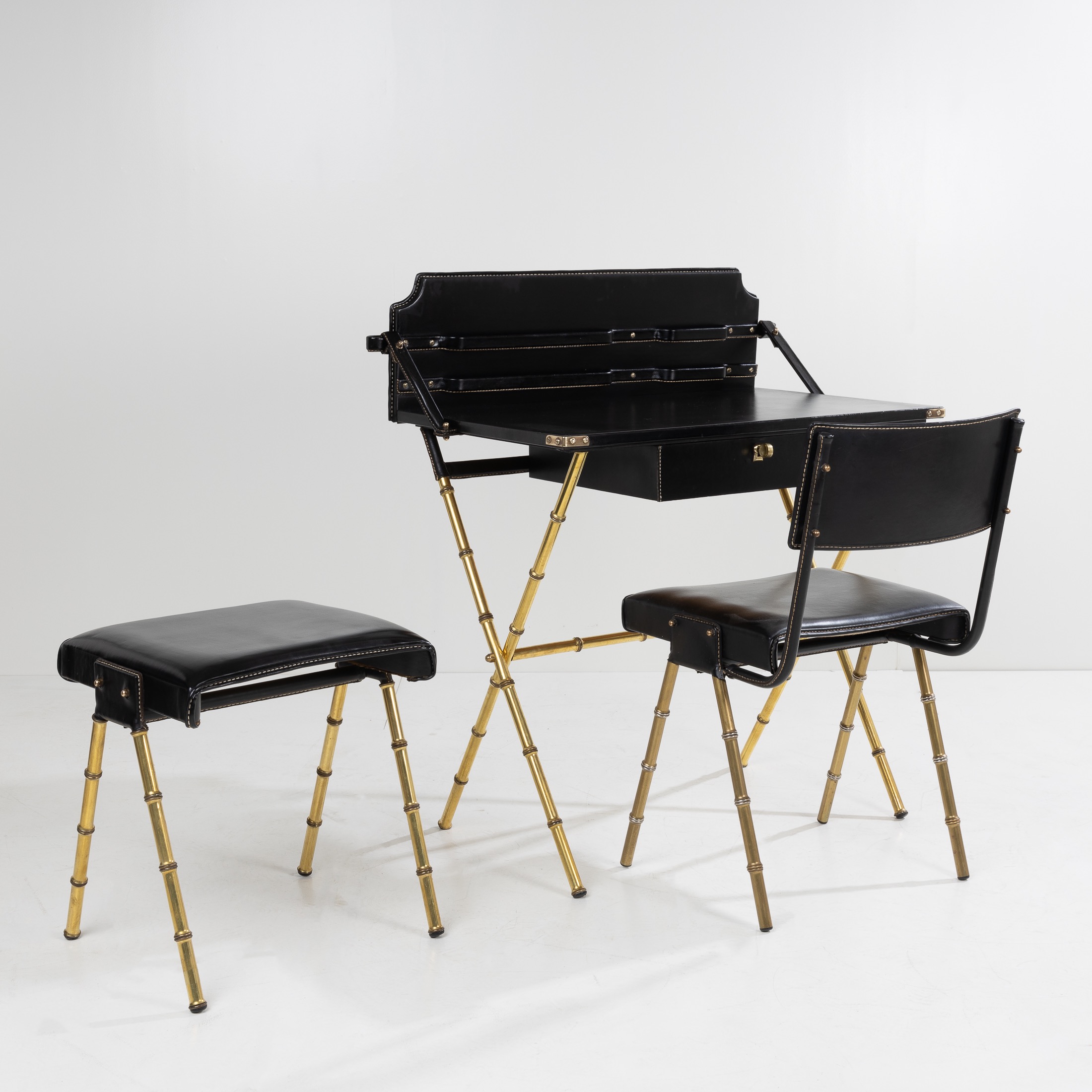 COE10_21 Drop-leaf desk with its seat and visitor's stool Jacques Adnet -3