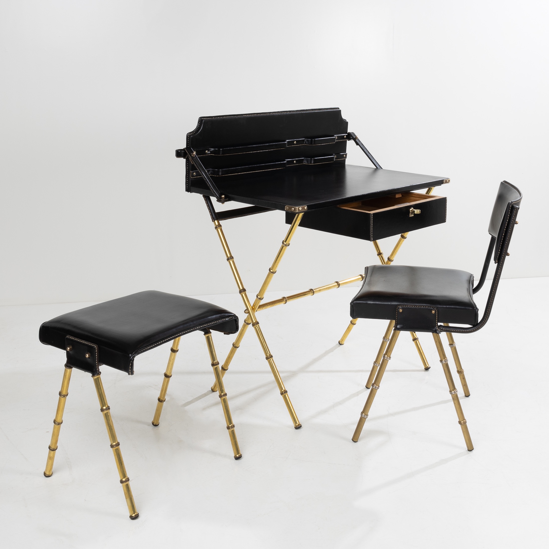 COE10_21 Drop-leaf desk with its seat and visitor's stool Jacques Adnet -4
