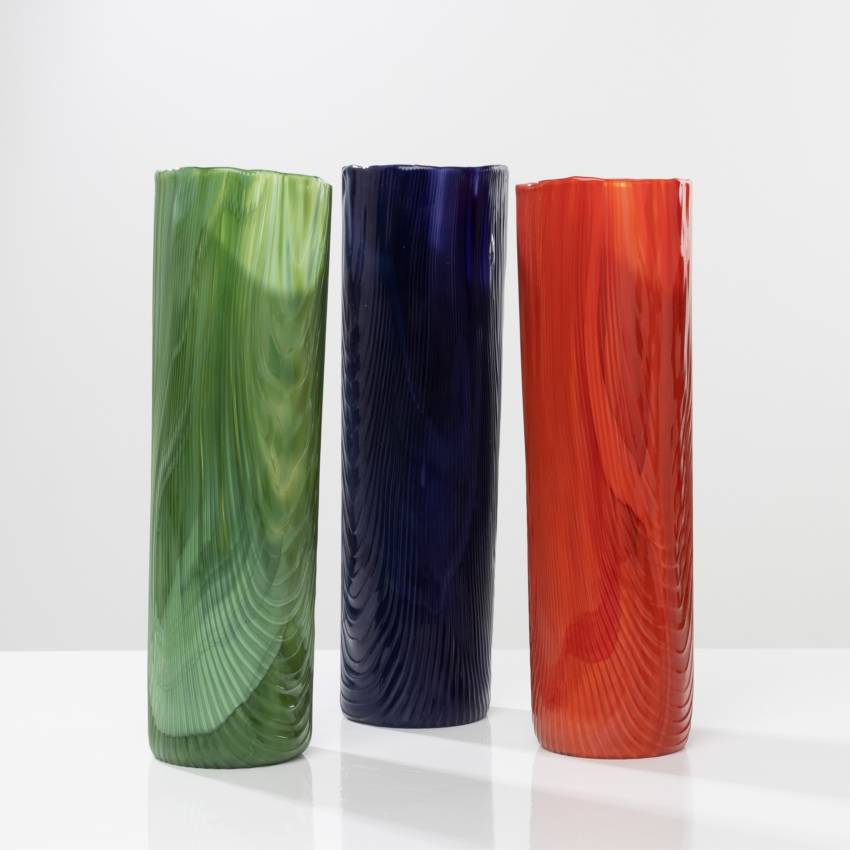 Set of 3 Tronchi vases Green red and blue Toni Zuccheri Venini - 1