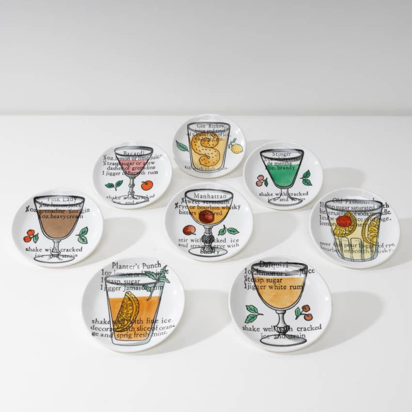 Set of 8 cups or coasters Cocktails Piero Fornasetti - 01