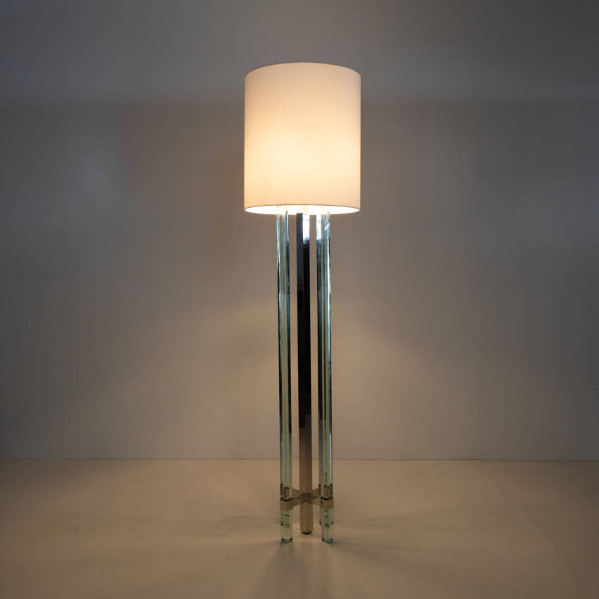 UF04_25 Floorlamp model 2576, white shantung shade - ground crystal glass columns Max Ingrand Fontana Arte -10