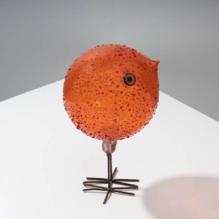 Pulcino sculpture in the shape of blown glass bird orange model S193 - 01
