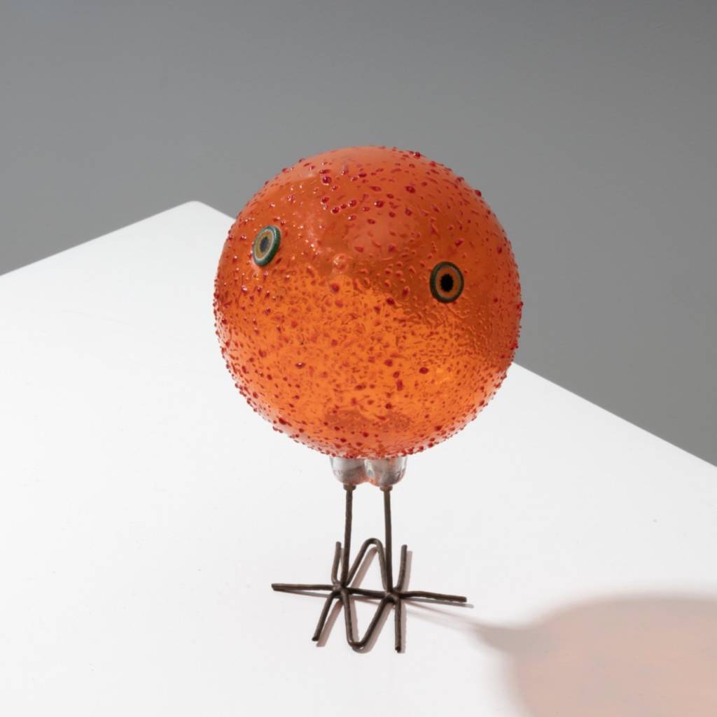 Pulcino sculpture in the shape of blown glass bird orange model S193 - 04