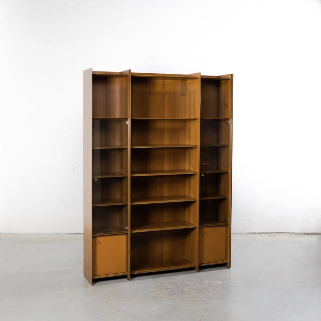 Artona,rosewood, glass and leather bookshelf or cabinet Afra et Tobia Scarpa Maxalto-21