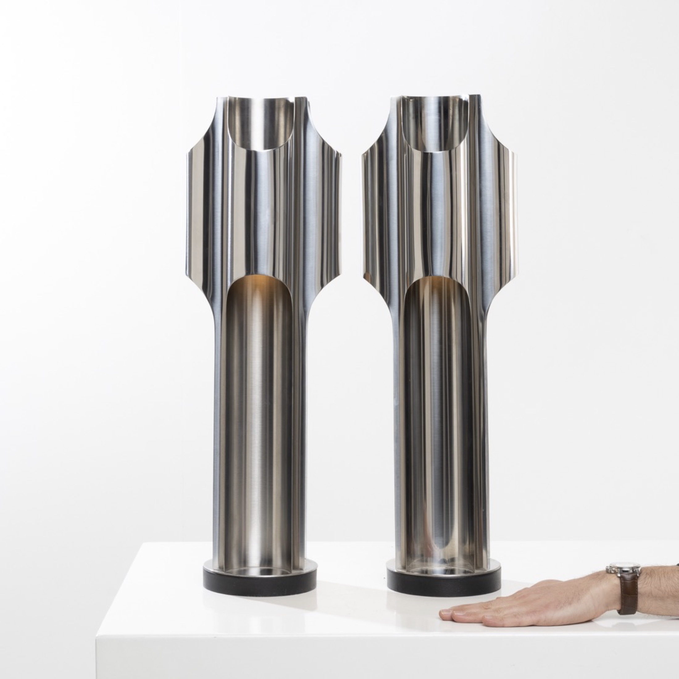 Orgues by Maison Charles - Pair of stainless steel table lamps
