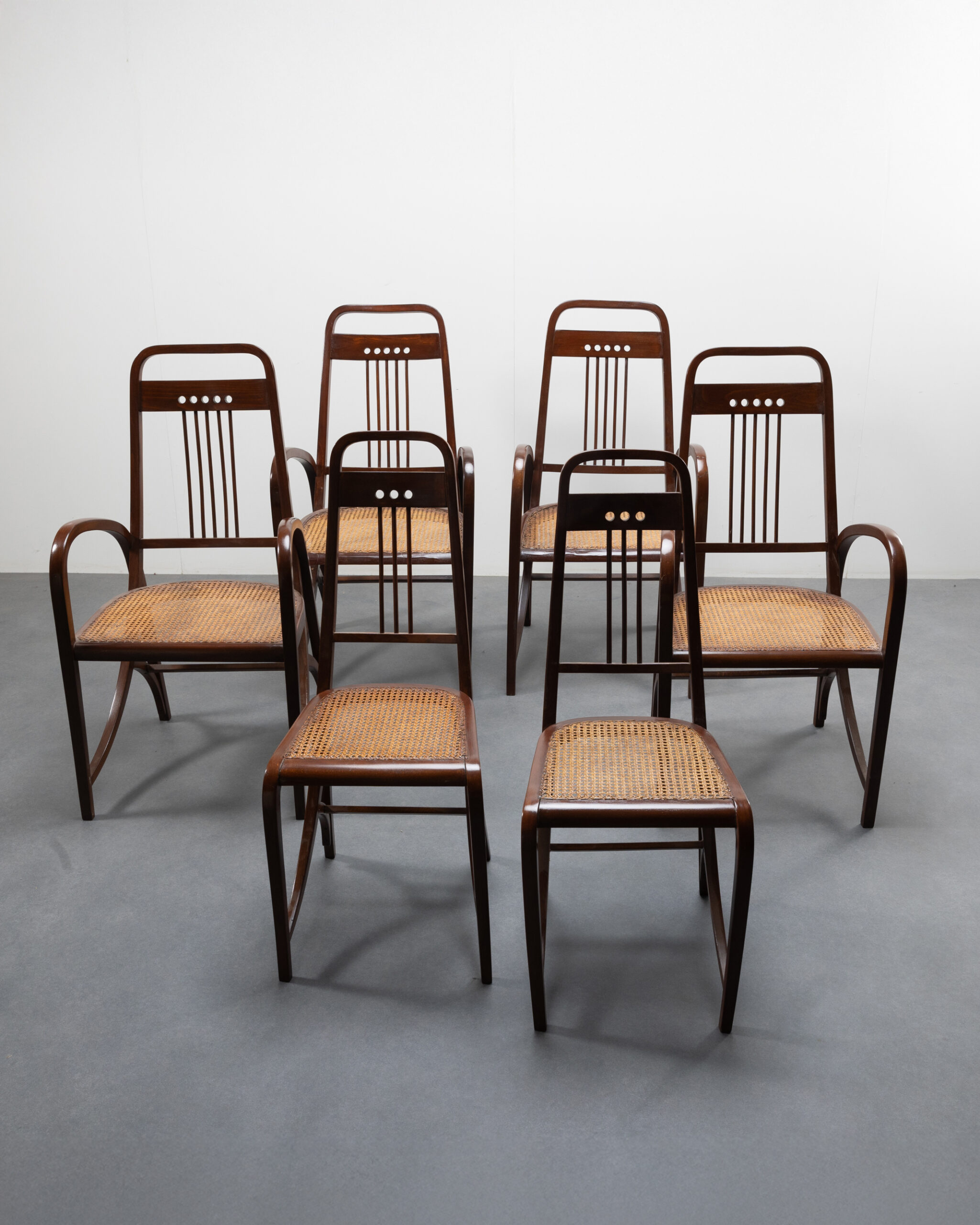 Suite of Four Model No. 511 Armchairs and Two Model No. 511 Side Chairs by Josef Hoffmann for Thonet